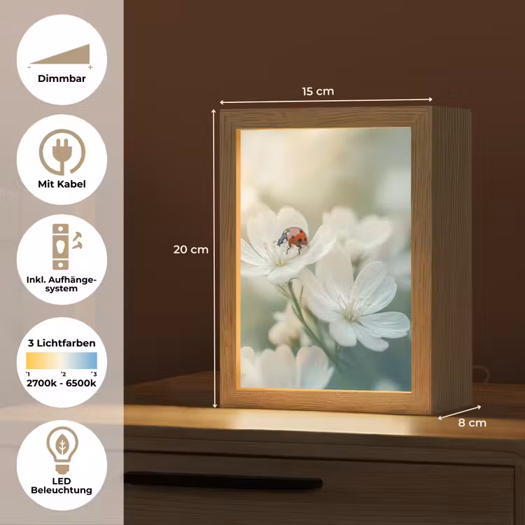 Lieveheersbeestje - Bloemen - Wit Light Box met kabel (Tafellamp) klein -USP_DE