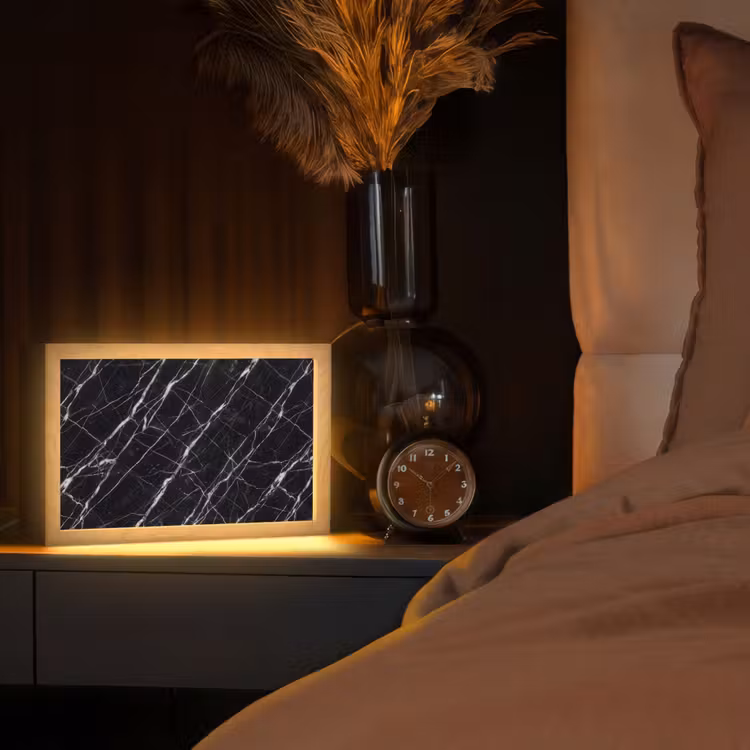 Marmer - Aders - Abstract - Zwart Light Box met kabel (Tafellamp) klein -sfeer1