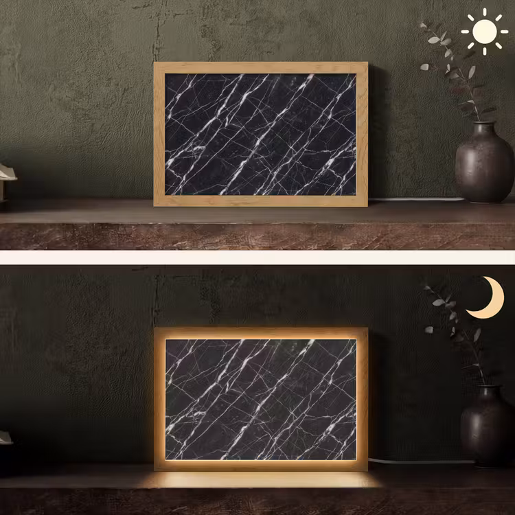 Marmer - Aders - Abstract - Zwart Light Box met kabel (Tafellamp) klein -sfeer3