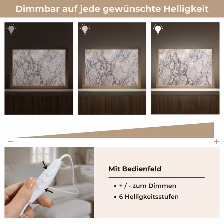 Marmer - Aderen - Patroon - Wit - Grijs Light Box met kabel (Tafellamp) klein -USP_dimbaarDE