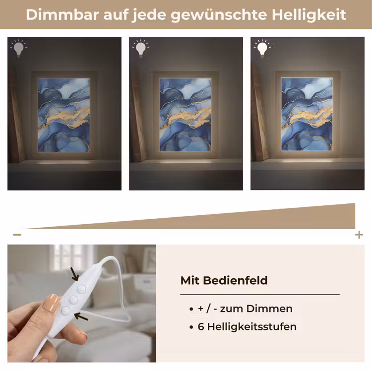 Marmer - Blauw - Goud - Abstract Light Box met kabel (Tafellamp) klein -USP_dimbaarDE