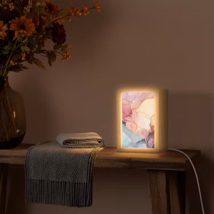 Marmer - Kleurrijk Light Box met kabel (Tafellamp) klein -sfeer4
