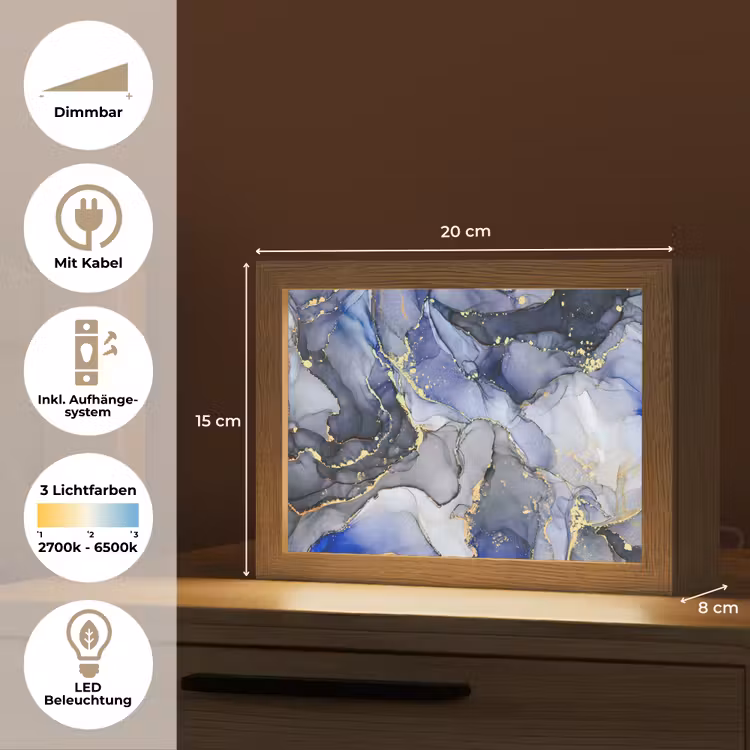 Marmer - Goud - Abstract - Blauw Light Box met kabel (Tafellamp) klein -USP_DE