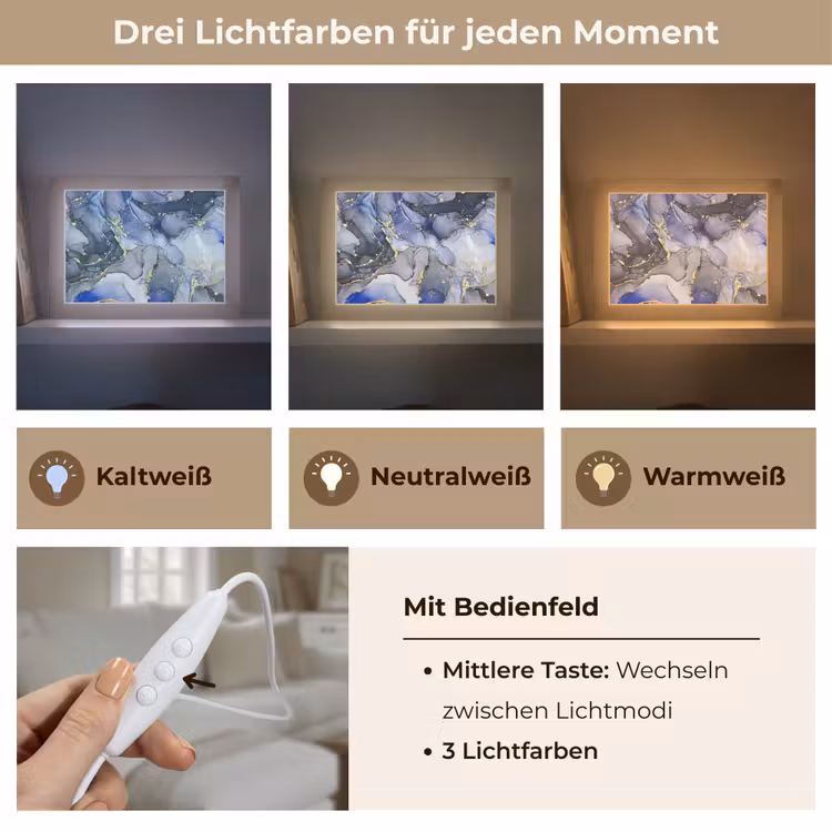Marmer - Goud - Abstract - Blauw Light Box met kabel (Tafellamp) klein -USP_lichtkleurDE