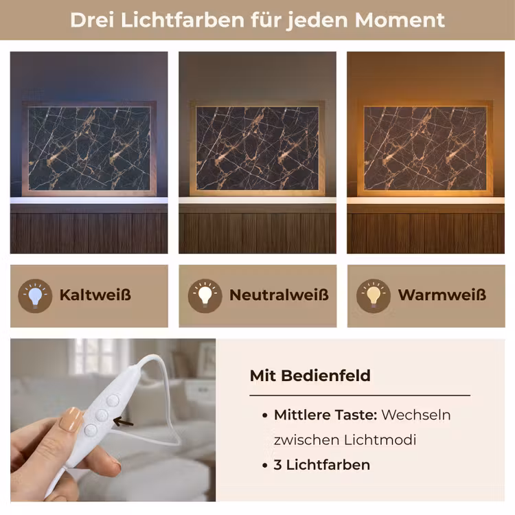 Marmer - Goud - Abstract - Zwart Light Box met kabel (Tafellamp) klein -USP_lichtkleurDE