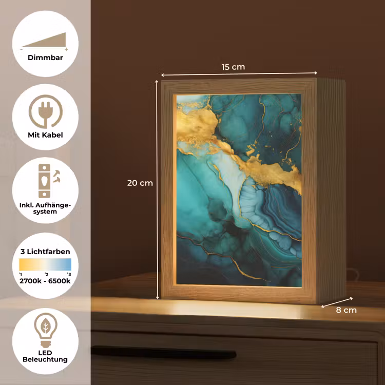 Marmer - Goud - Blauw groen - Abstract - Turquoise Light Box met kabel (Tafellamp) klein -USP_DE