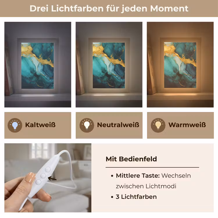 Marmer - Goud - Blauw groen - Abstract - Turquoise Light Box met kabel (Tafellamp) klein -USP_lichtkleurDE