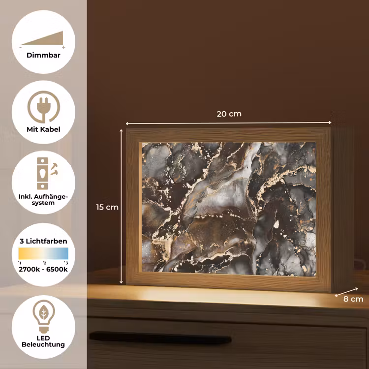 Marmer - Goud - Glitter - Luxe Light Box met kabel (Tafellamp) klein -USP_DE