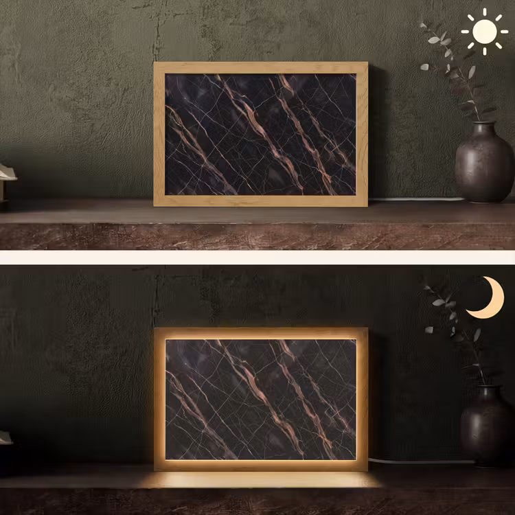 Marmer - Goud - Patroon - Luxe - Zwart Light Box met kabel (Tafellamp) klein -sfeer3