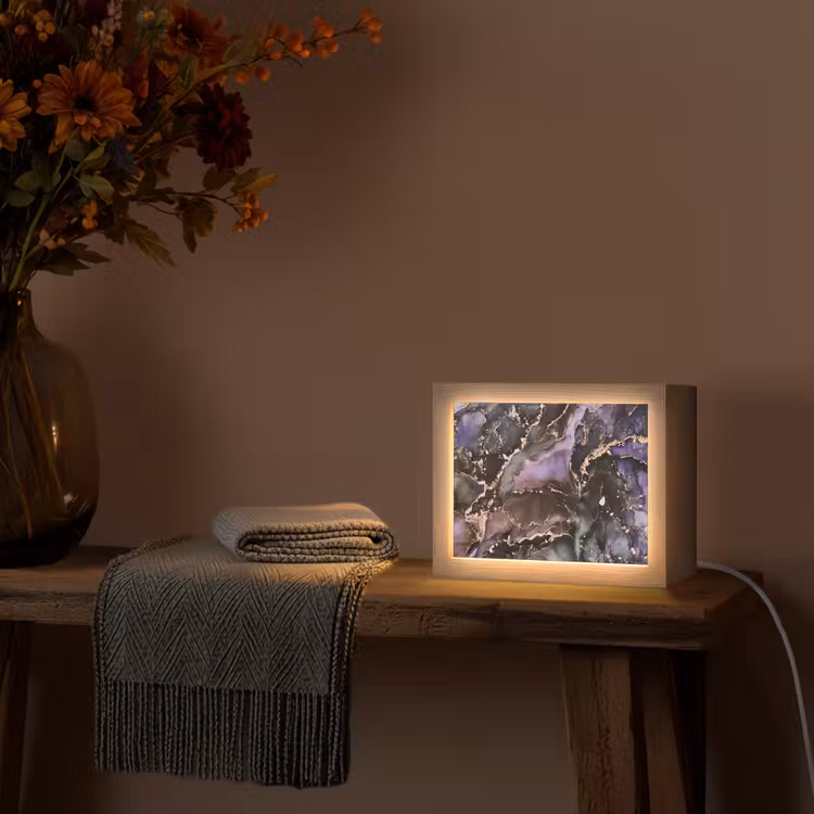 Marmer - Goud - Roze Light Box met kabel (Tafellamp) klein -sfeer4