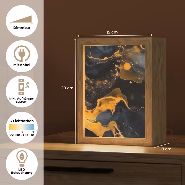 Marmer - Goud - Zwart - Abstract - Modern Light Box met kabel (Tafellamp) klein -USP_DE