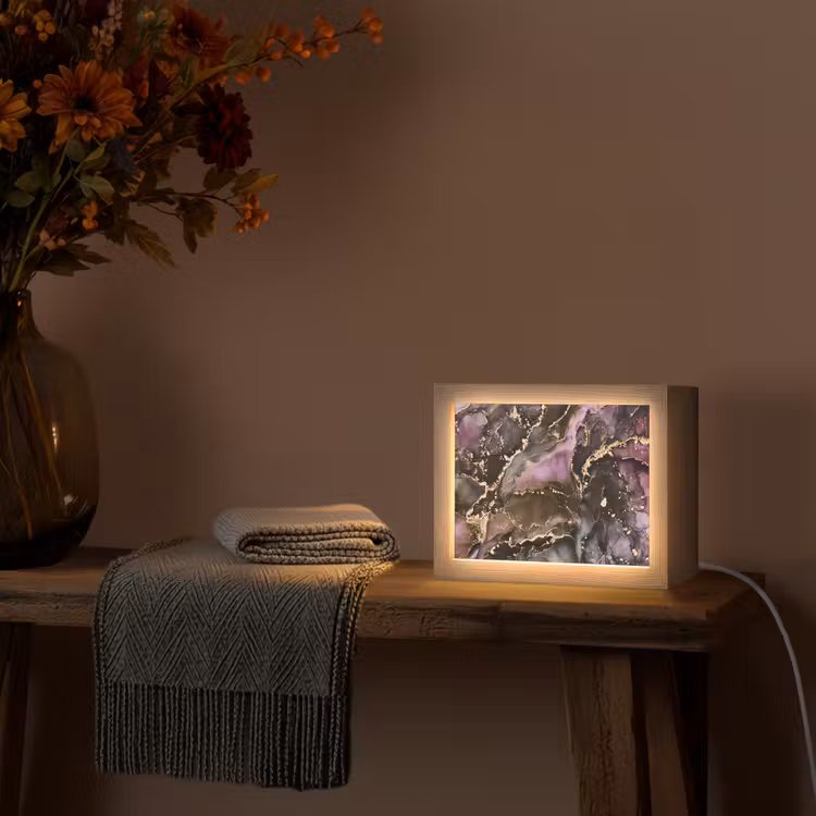 Marmer - Gold - Steen - Abstract Light Box met kabel (Tafellamp) klein -sfeer4