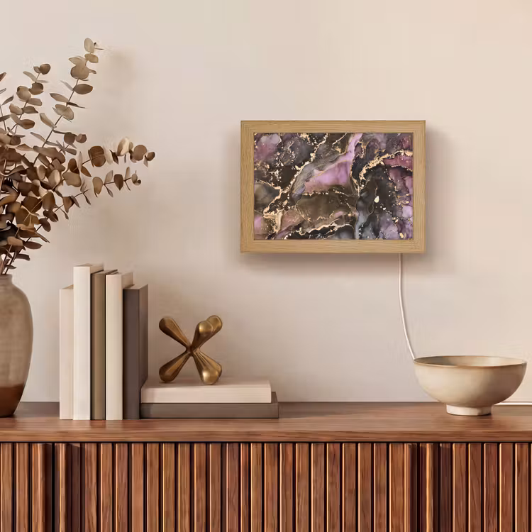 Marmer - Gold - Steen - Abstract Light Box met kabel (Tafellamp) klein -sfeer2