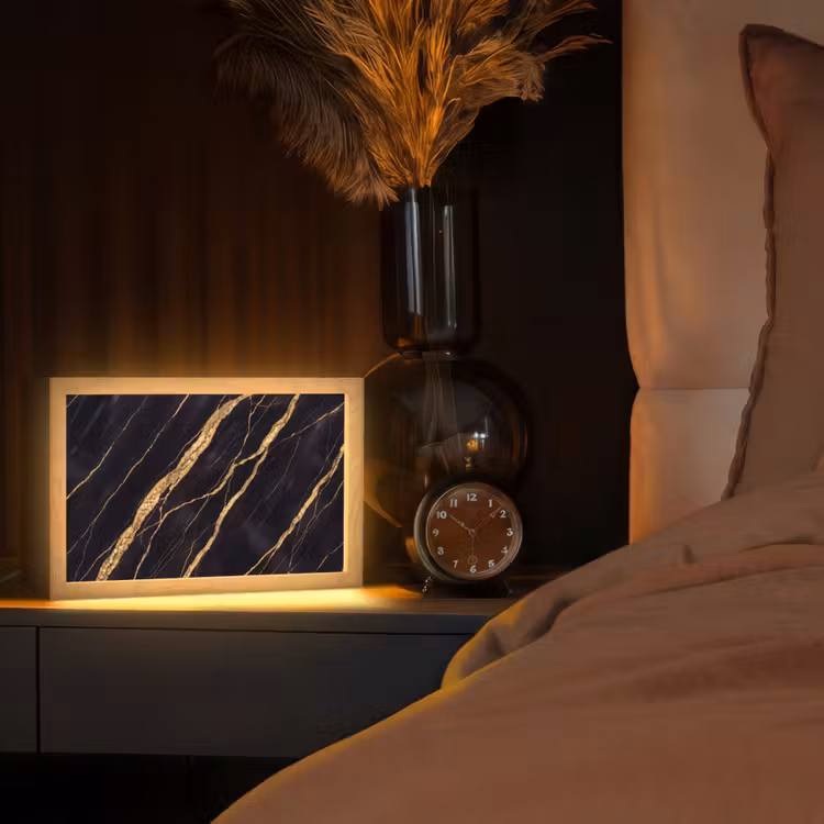 Marmer - Goud - Textuur - Abstract - Zwart Light Box met kabel (Tafellamp) klein -sfeer1