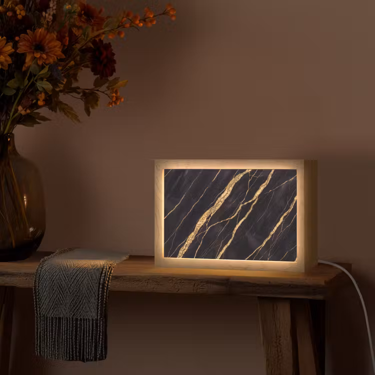 Marmer - Goud - Textuur - Abstract - Zwart Light Box met kabel (Tafellamp) klein -sfeer4