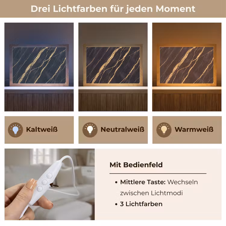 Marmer - Goud - Textuur - Abstract - Zwart Light Box met kabel (Tafellamp) klein -USP_lichtkleurDE