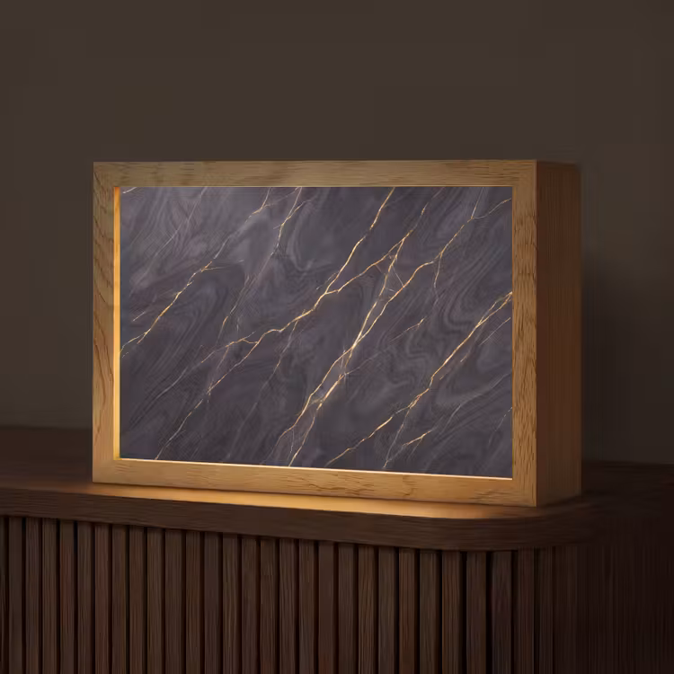 Marmer - Goudaders - Abstract - Modern - Zwart Light Box met kabel (Tafellamp) klein -z3d_website
