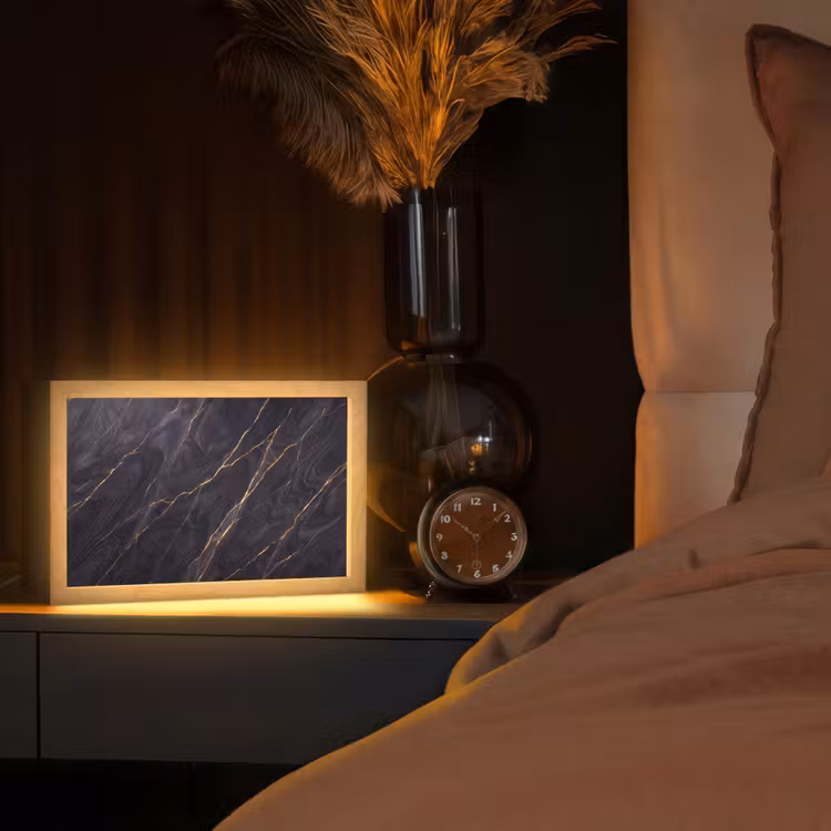 Marmer - Goudaders - Abstract - Modern - Zwart Light Box met kabel (Tafellamp) klein -sfeer1