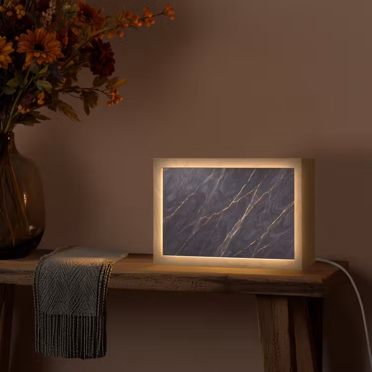 Marmer - Goudaders - Abstract - Modern - Zwart Light Box met kabel (Tafellamp) klein -sfeer4