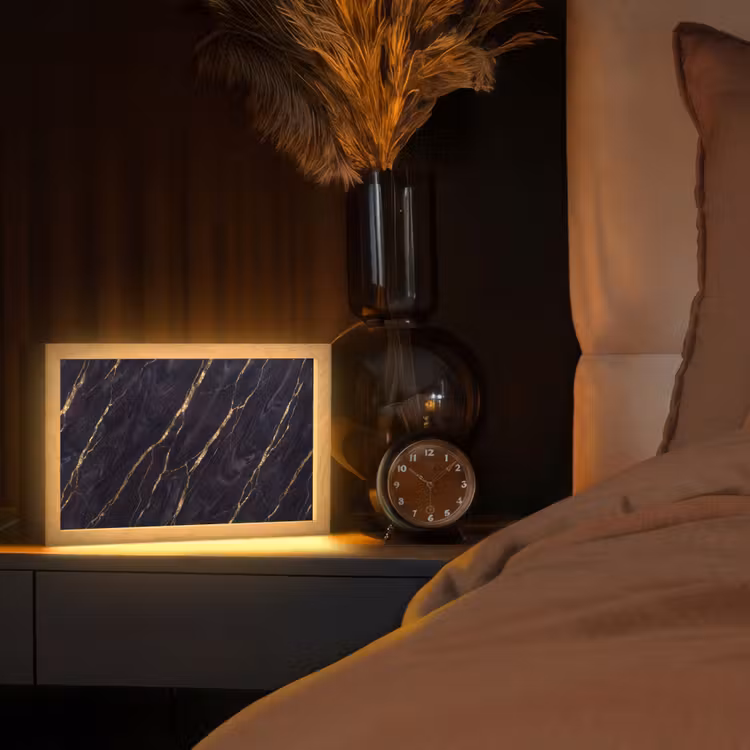 Marmer - Gouden aders - Abstract - Zwart Light Box met kabel (Tafellamp) klein -sfeer1