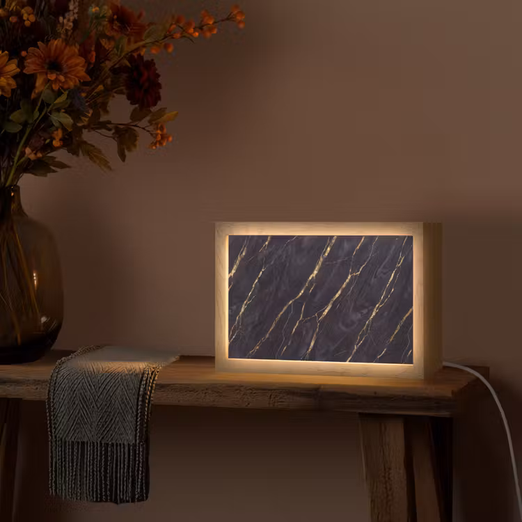 Marmer - Gouden aders - Abstract - Zwart Light Box met kabel (Tafellamp) klein -sfeer4