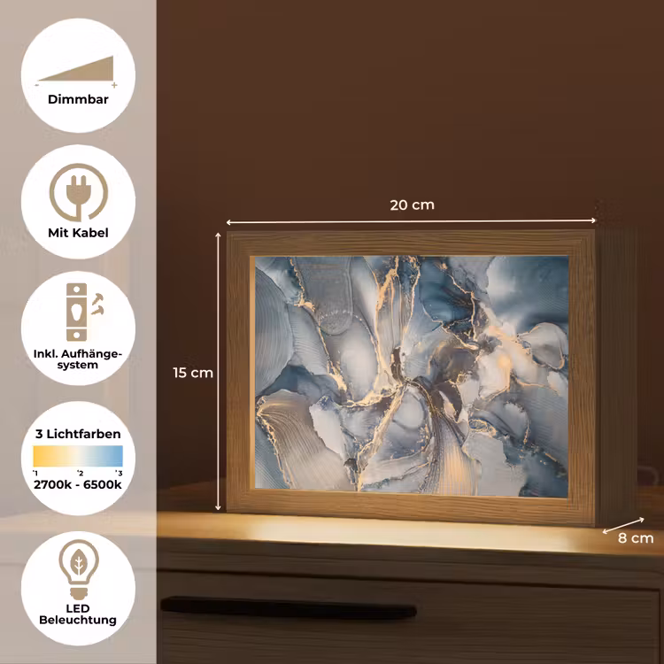Marmer - Grijs - Blauw - Luxe - Goud Light Box met kabel (Tafellamp) klein -USP_DE