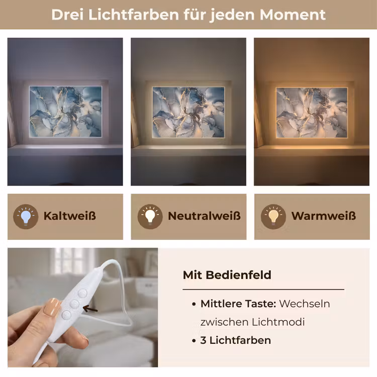 Marmer - Grijs - Blauw - Luxe - Goud Light Box met kabel (Tafellamp) klein -USP_lichtkleurDE