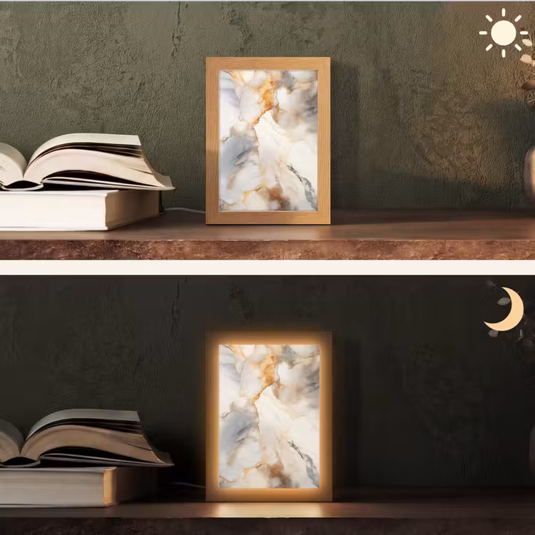 Marmer - Grijs - Goud Light Box met kabel (Tafellamp) klein -sfeer3