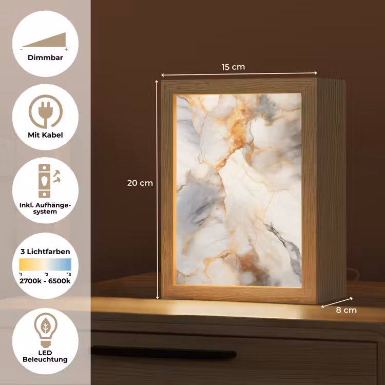 Marmer - Grijs - Goud Light Box met kabel (Tafellamp) klein -USP_DE
