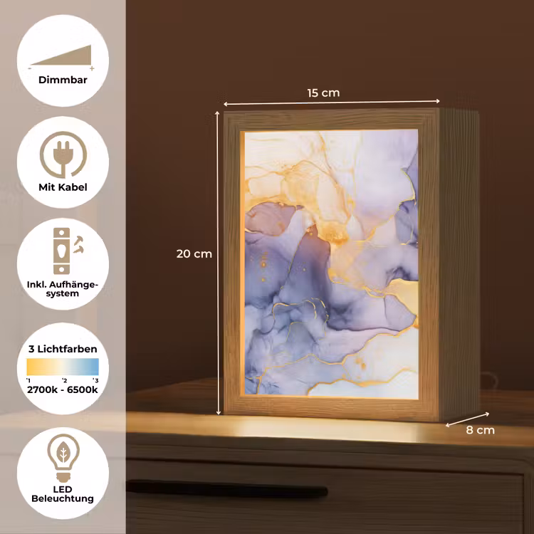 Marmer - Paars - Lila - Goud - Abstract Light Box met kabel (Tafellamp) klein -USP_DE