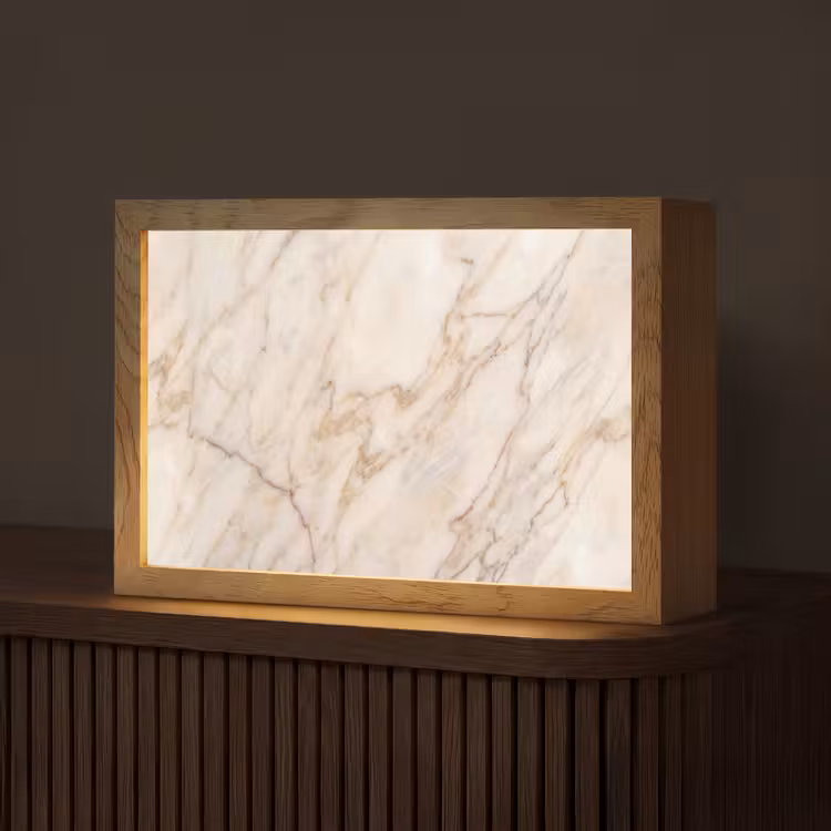 Marmer - Ader - Abstract - Wit - Goud Light Box met kabel (Tafellamp) klein -z3d_website