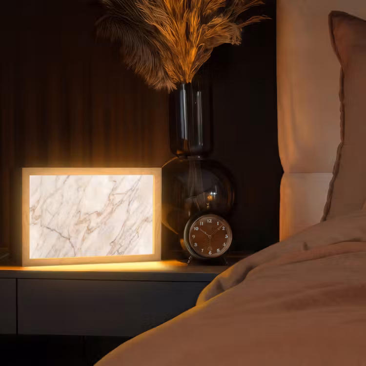 Marmer - Ader - Abstract - Wit - Goud Light Box met kabel (Tafellamp) klein -sfeer1