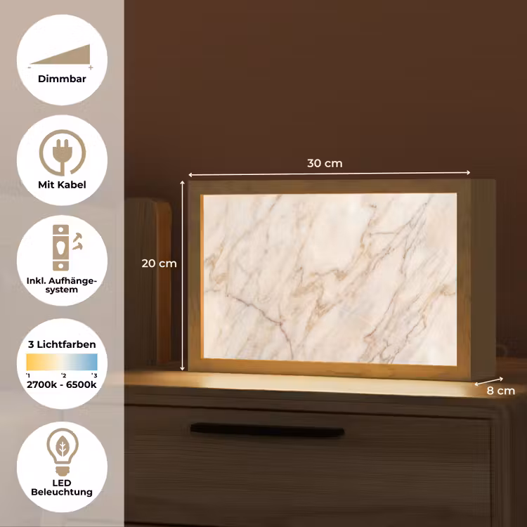 Marmer - Ader - Abstract - Wit - Goud Light Box met kabel (Tafellamp) klein -USP_DE
