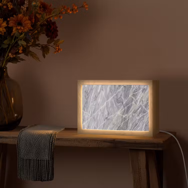 Marmer - Ader - Patroon - Abstract - Grijs Light Box met kabel (Tafellamp) klein -sfeer4