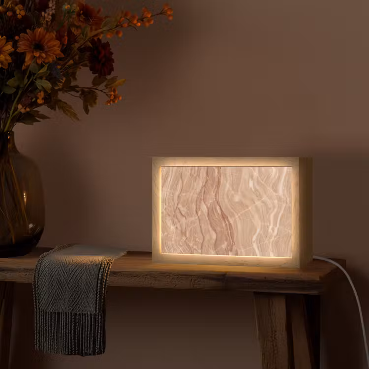 Marmer - Ader - Natuur - Abstract - Beige Light Box met kabel (Tafellamp) klein -sfeer4