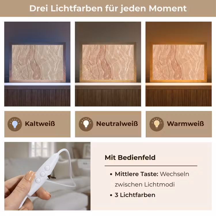 Marmer - Ader - Natuur - Abstract - Beige Light Box met kabel (Tafellamp) klein -USP_lichtkleurDE