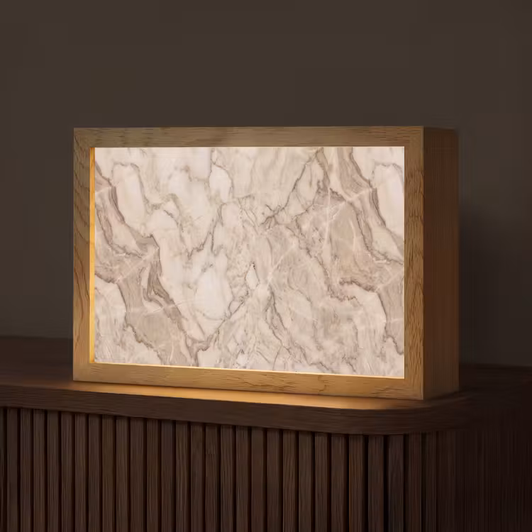 Marmer - Aderen - Textuur - Beige - Modern Light Box met kabel (Tafellamp) klein -z3d_website