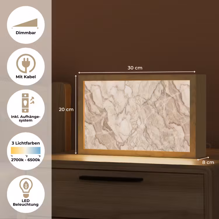 Marmer - Aderen - Textuur - Beige - Modern Light Box met kabel (Tafellamp) klein -USP_DE