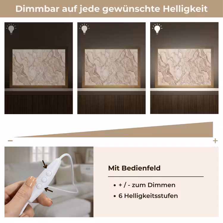 Marmer - Aderen - Textuur - Beige - Modern Light Box met kabel (Tafellamp) klein -USP_dimbaarDE