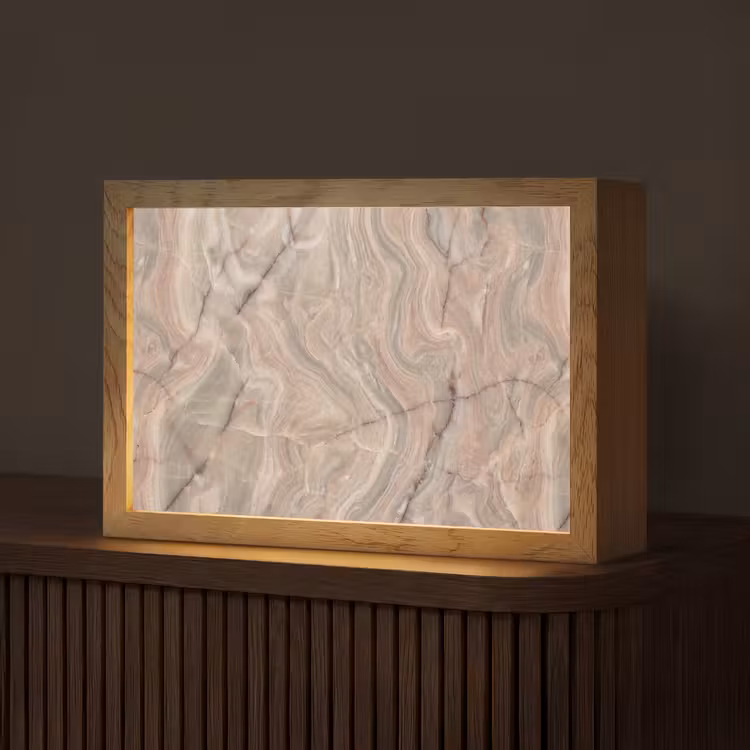 Marmer - Patroon - Abstract - Beige - Groen Light Box met kabel (Tafellamp) klein -z3d_website