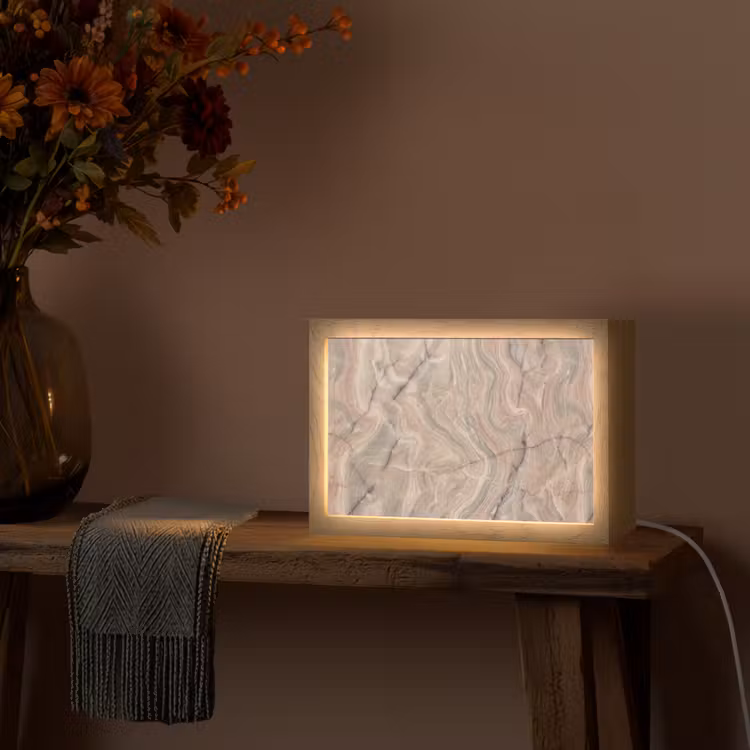 Marmer - Patroon - Abstract - Beige - Groen Light Box met kabel (Tafellamp) klein -sfeer4