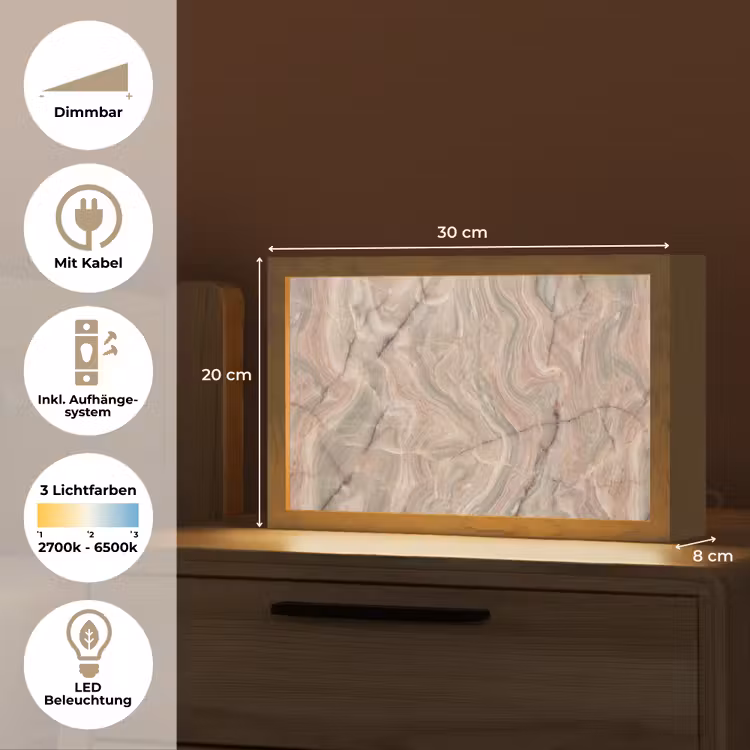 Marmer - Patroon - Abstract - Beige - Groen Light Box met kabel (Tafellamp) klein -USP_DE