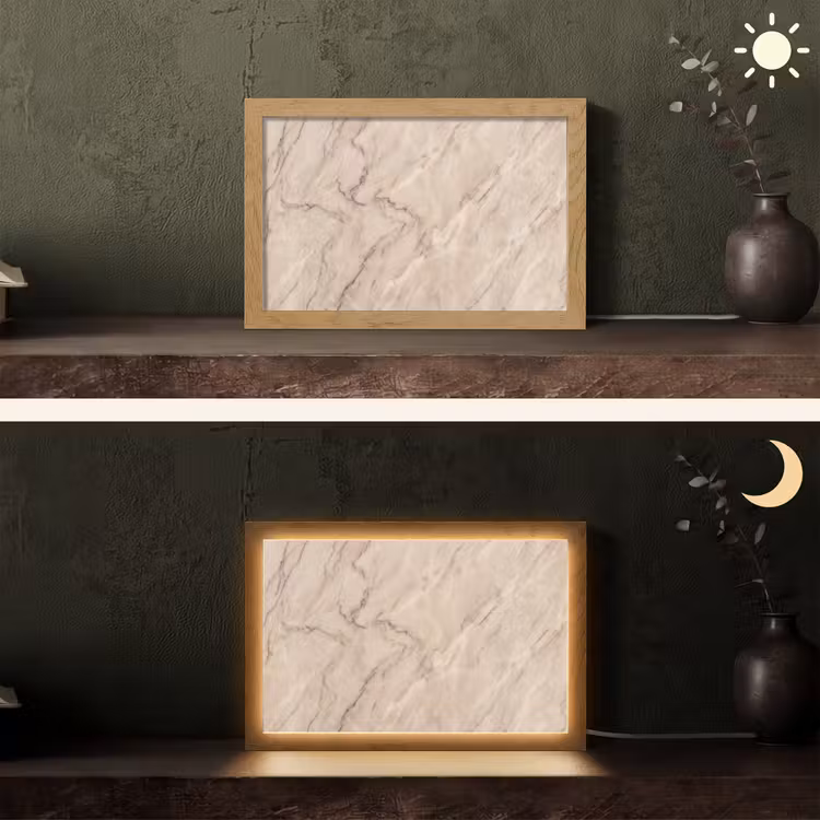 Marmer - Patroon - Abstract - Modern - Beige Light Box met kabel (Tafellamp) klein -sfeer3
