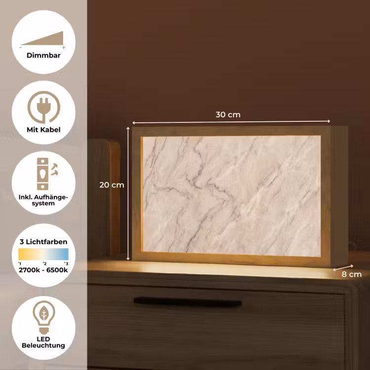 Marmer - Patroon - Abstract - Modern - Beige Light Box met kabel (Tafellamp) klein -USP_DE