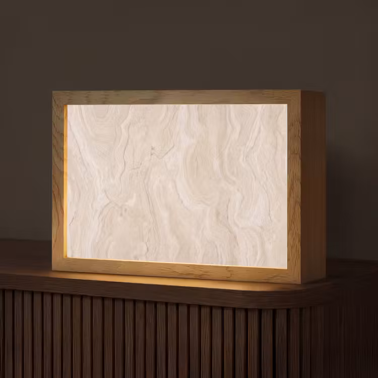 Marmer - Patroon - Beige - Steen - Abstract Light Box met kabel (Tafellamp) klein -z3d_website
