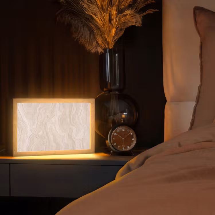 Marmer - Patroon - Beige - Steen - Abstract Light Box met kabel (Tafellamp) klein -sfeer1
