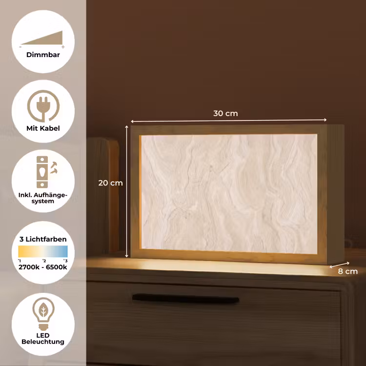 Marmer - Patroon - Beige - Steen - Abstract Light Box met kabel (Tafellamp) klein -USP_DE