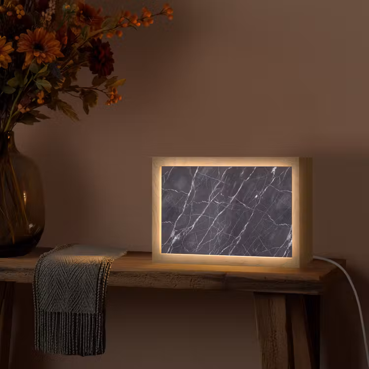 Marmer - Patroon - Modern - Zwart - Wit Light Box met kabel (Tafellamp) klein -sfeer4