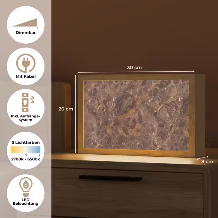 Marmer - Patroon - Natuur - Bruin - Goud Light Box met kabel (Tafellamp) klein -USP_DE