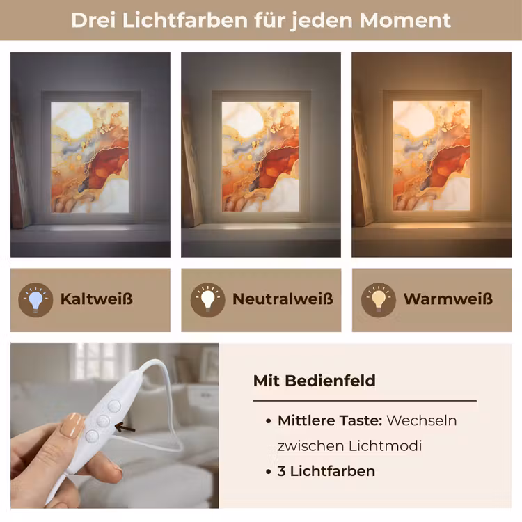 Marmer - Oranje - Goud - Modern - Abstract Light Box met kabel (Tafellamp) klein -USP_lichtkleurDE